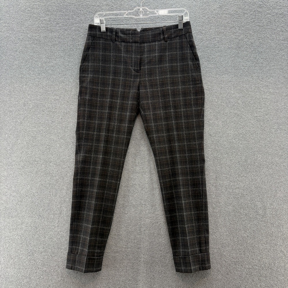 Peserico Pants Womens 6 Gray Plaid Tweed Cropped Cuffed Ankle Italy Tailored